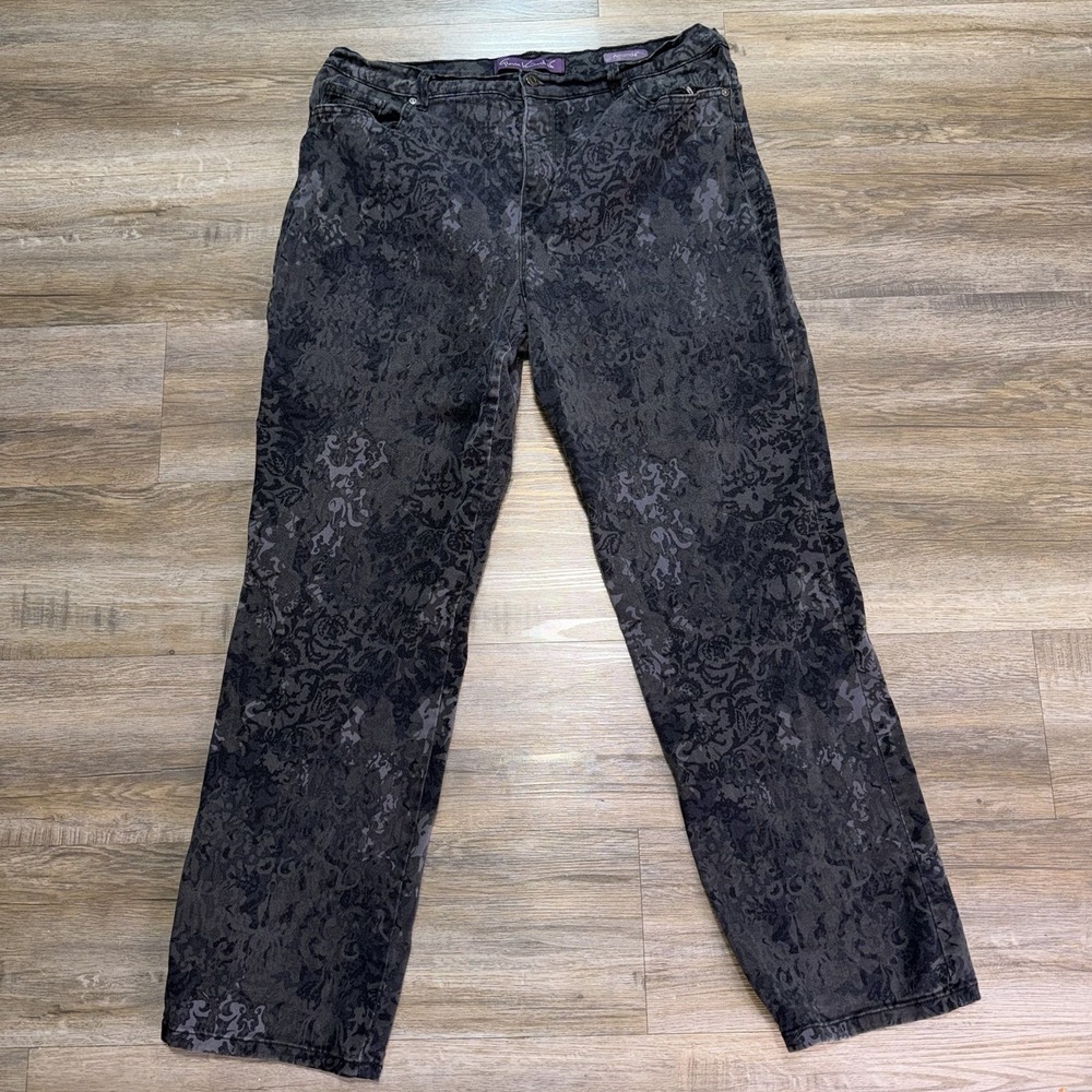 Gloria Vanderbilt Amanda Jeans Womens 16 All-Over Charcoal Floral Stencil Print